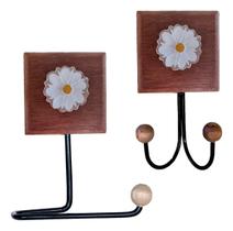 Kit Banheiro Cabideiro 2 Ganchos + Porta Papel Flores 3D