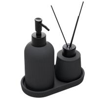 Kit Banheiro Cerâmica 3 Peças Sketch Dispenser Pia Bandeja - Wolff