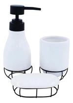 Kit Banheiro Cerâmica Saboneteira Porta Escova Branco Aramado 3 Peças Conjunto Organização Decoração Lavabo Kit Banheiro Cerâmica Saboneteira Porta Escova Branco Aramado 3 Peças Conjunto Organização Decoração Lavabo