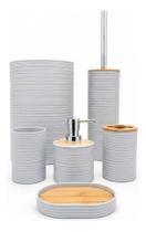 Kit Banheiro CInza Com Tampa Basculante Bambu 6 Peças Mimo Style Kit Banheiro CInza Com Tampa Basculante Bambu 6 Peças Mimo Style