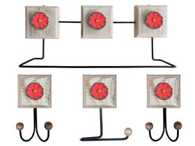 Kit Banheiro Com 2 Toalheiros duplos + Porta Papel Higiênico + Toalheiro Rustico Artesanal
