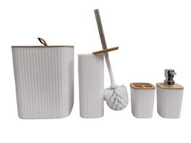 Kit Banheiro com 4 Peças Tampa Bambu Branco - CLINK Kit Banheiro com 4 Peças Tampa Bambu Branco - CLINK