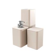 Kit Banheiro Com Porta Algodão Escovas E Sabonete Líquido - Stolf Areia Kit Banheiro Com Porta Algodão Escovas E Sabonete Líquido - Stolf Areia