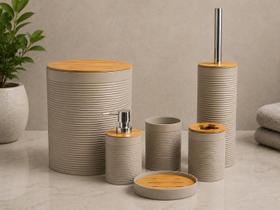 Kit banheiro com tampa basculante bambu - Kit banheiro com tampa basculante bambu -