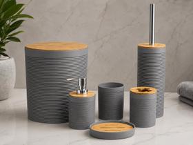 Kit banheiro com tampa basculante bambu - Kit banheiro com tampa basculante bambu -