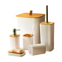 Kit Banheiro Completo 5 Peças Istambul em Bambu Elegante Para Lavabo e Area de Serviços
