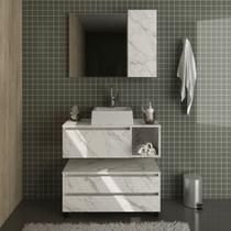 Kit Banheiro Completo com Gabinete Cuba e Espelheira Mármore Branco