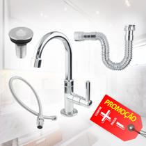 Kit Banheiro Completo Lavabo Casa Torneira 1198 CR abs + Valvula CR abs + Sifão CR + Engate 40cm CR Cód. 8804