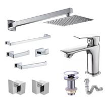 Kit Banheiro Completo Lavatório com Acessórios Cromado Todo Metal Premium PMX