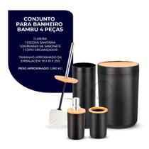 Kit Banheiro Completo Lixeira C/ Tampa Detalhes Em Bambu Luxo Kit Banheiro Completo Lixeira C/ Tampa Detalhes Em Bambu Luxo