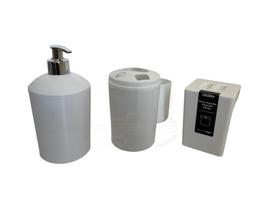 Kit banheiro completo Porta Escova, Porta Sabão e Porta algodão,cotonete Branco