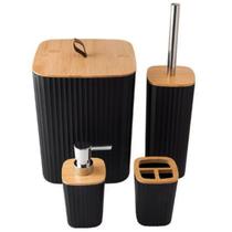 Kit Banheiro Conjunto Acessórios Banheiro Lavabo Bambu 4 Peças Lixeira Escova Sanitária Dispenser Saboneteira Porta Escova Quadrado Preto Tippi Kit Banheiro Conjunto Acessórios Banheiro Lavabo Bambu 4 Peças Lixeira Escova Sanitária Dispenser Saboneteira Porta Escova Quadrado Preto Tippi