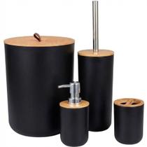 Kit Banheiro Conjunto Acessórios Banheiro Lavabo Bambu 4 Peças Lixeira Escova Sanitária Dispenser Saboneteira Porta Escova Redondo Preto Tippi Kit Banheiro Conjunto Acessórios Banheiro Lavabo Bambu 4 Peças Lixeira Escova Sanitária Dispenser Saboneteira Porta Escova Redondo Preto Tippi