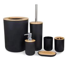 Kit Banheiro Conjunto Completo Lavabo 6 Peças Bambu Moderno Lixeira Saboneteira