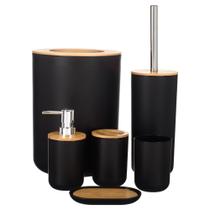 Kit Banheiro Conjunto Completo Lixeira 6 Peças Bambú