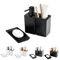 Kit banheiro conjunto dispenser porta escovas e saboneteira cor:preto/preto