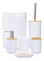 Kit Banheiro Conjunto Lixeira Tampa Basculante 6 Peças Bambú Kit Banheiro Conjunto Lixeira Tampa Basculante 6 Peças Bambú