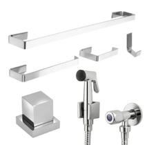 Kit Banheiro Cromado + Ducha Higiênica Acabamento Registro