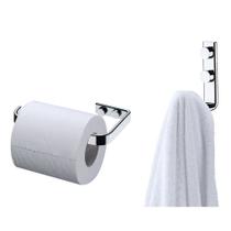 Kit Banheiro Cromado Gancho Porta Toalha + Suporte Papel Higiênico - Future Kit Banheiro Cromado Gancho Porta Toalha + Suporte Papel Higiênico - Future