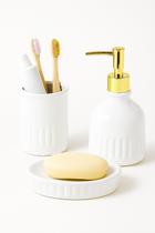 Kit Banheiro De Cerâmica 3 Peças Branco Com Dourado Kit Banheiro De Cerâmica 3 Peças Branco Com Dourado