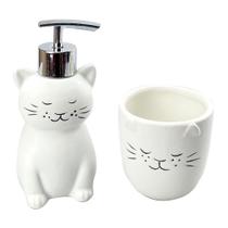 Kit Banheiro de Porcelana Gatinhos com 2 Peças