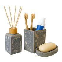 Kit Banheiro Decorativo Saboneteira Aromatizador Pedra Sabão Kit Banheiro Decorativo Saboneteira Aromatizador Pedra Sabão