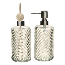 Kit Banheiro Dispenser Porta Sabonete E Frasco Difusor Prata