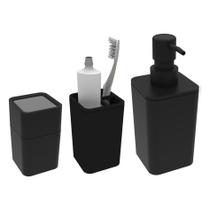 Kit Banheiro Dispenser Sabonete + Porta Escovas + Suporte Cotonete Algodão - Soprano