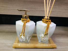 Kit Banheiro Dourado Aromatizador Porta Sabonete Luxo Casa - Ateliê Criativa