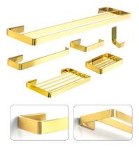 Kit Banheiro Dourado Banhado 6 Peças Alumínio Premium Luxo Kit Banheiro Dourado Banhado 6 Peças Alumínio Premium Luxo
