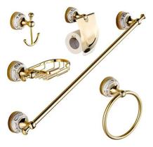 Kit Banheiro Dourado Porcelana Argola Toalheiro Suporte Luxo Kit Banheiro Dourado Porcelana Argola Toalheiro Suporte Luxo