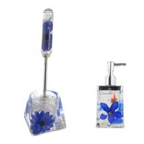 Kit Banheiro Escova Sanitária e Saboneteira Acrílico Azul Kit Banheiro Escova Sanitária e Saboneteira Acrílico Azul