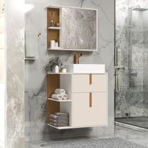Kit Banheiro Espelheira com Armario e Cuba Argos cor Off White / Nature - Comprar Móveis em Casa