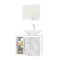 Kit Banheiro Gabinete Suspenso 60cm Com Cuba e Espelho Baden Branco/Carrara - Bechara