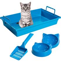 Kit Banheiro Higienico para Gatos, Caixa de Areia, Pazinha, Comedouro e Bebedouro - Jel Plast
