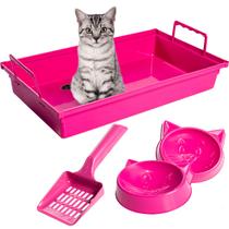 Kit Banheiro Higienico para Gatos, Caixa de Areia, Pazinha, Comedouro e Bebedouro
