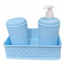 Kit Banheiro Infantil Menino 3 em 1 Azul Linha Mãe e Bebê Com Cesto e Dispenser Sabonete Kit Banheiro Infantil Menino 3 em 1 Azul Linha Mãe e Bebê Com Cesto e Dispenser Sabonete