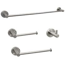 Kit Banheiro Inox Escovado 4 Peças Aço Inox 304 Suporte de Parede Kit Acessorio Lavabo Porta Toalha de Banho Rosto Gancho Cabide Porta Papel Higienico