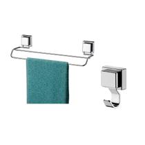 Kit banheiro inox ventosa 2 peças Future porta toalha duplo banho cabide gancho