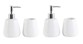 Kit Banheiro Lavabo 2 Peças Bandeja de Bambu Sabonete Líquido Suporte para Escovas Em Cerâmica Luxo Kit Banheiro Lavabo 2 Peças Bandeja de Bambu Sabonete Líquido Suporte para Escovas Em Cerâmica Luxo