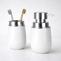 Kit banheiro lavabo 2 peças dispenser sabonete líquido e porta escova de dente com tampa Kit banheiro lavabo 2 peças dispenser sabonete líquido e porta escova de dente com tampa
