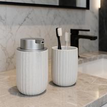 Kit Banheiro Lavabo 2 peças em Cerâmica Luxo Graniliti Branco 300ml - Lyor Kit Banheiro Lavabo 2 peças em Cerâmica Luxo Graniliti Branco 300ml - Lyor