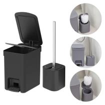 Kit Banheiro Lavabo 2 peças Lixeira Pedal Trium 6L Escova Sanitária Dual com Base e Tampa Ou
