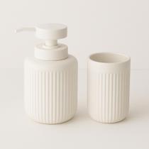 Kit banheiro lavabo 2 peças modelo luxo branco dispenser sabonete e porta escova de dente em cimento Kit banheiro lavabo 2 peças modelo luxo branco dispenser sabonete e porta escova de dente em cimento