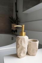 Kit banheiro lavabo 2 peças modelo Stone dispenser e porta escova em cimento bege