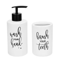 Kit Banheiro Lavabo 2 Peças Porcelana Branco Wincy 320Ml