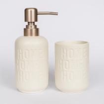 Kit Banheiro Lavabo 2 Peças Porta Sabonete Escova Decorativo Cerâmica Home