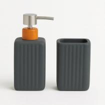Kit Banheiro Lavabo 2 Peças Porta Sabonete Escova Decorativo Cor:Urban Cinza Kit Banheiro Lavabo 2 Peças Porta Sabonete Escova Decorativo Cor:Urban Cinza