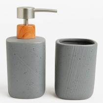 Kit Banheiro Lavabo 2 Peças Porta Sabonete Escova Decorativo Cor:Urban Cinza Kit Banheiro Lavabo 2 Peças Porta Sabonete Escova Decorativo Cor:Urban Cinza