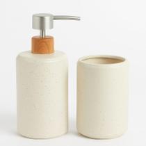 Kit Banheiro Lavabo 2 Peças Porta Sabonete Escova Decorativo Cor:Urban Cinza